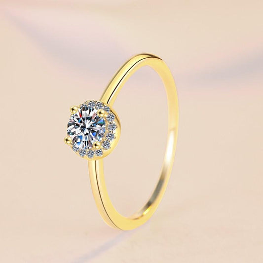 S925 Sterling Silver Golden Oval Thin Ring Synthetic Moissanite Ring-262(35%)