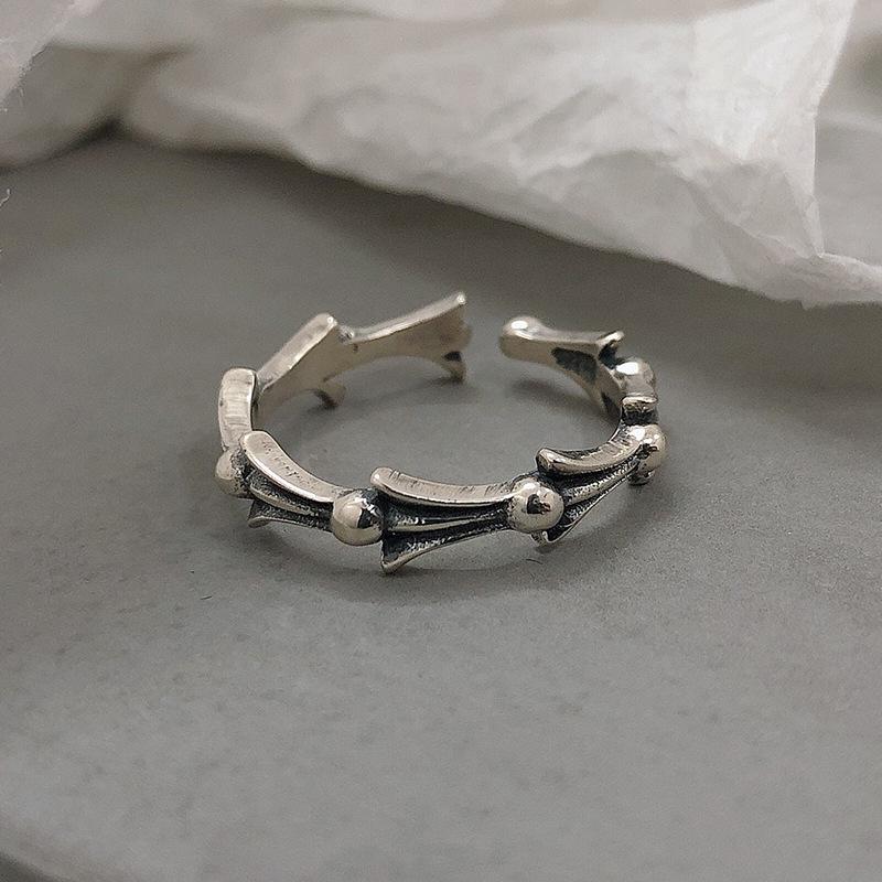 S925 Sterling Silver Vintage Distressed Bone Ring for Women Open -561(45%)