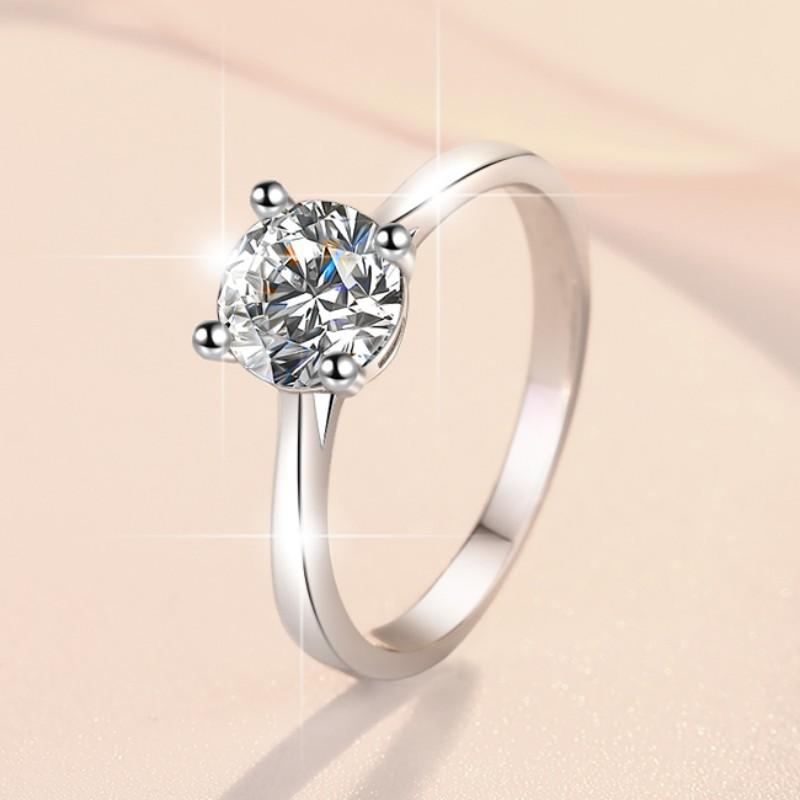 NO.130 S925 Sterling Silver D Color Synthetic Moissanite Four-Claw Ring - 1 Carat & 2 Carats, High Grade Elegant Luxury,  Engagement Ring fashion jewelry accessory woman girl promise ring Springtok