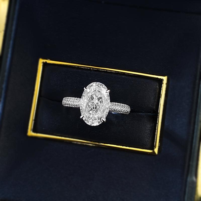 S925 Silver Ice Flower Cut Oval Pigeon Egg 8*12mm  8A Cubic Zirconia Ring-143(45%)