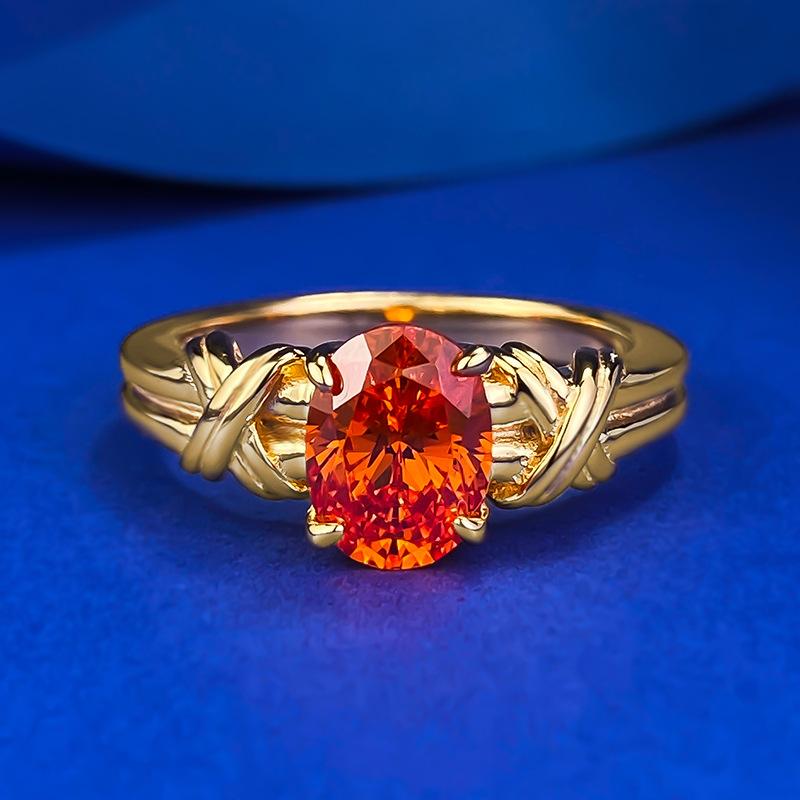 S925 Sterling Silver  Orange Oval Radiant  6*8mm  6A Cubic Zirconia Ring-423(25%)