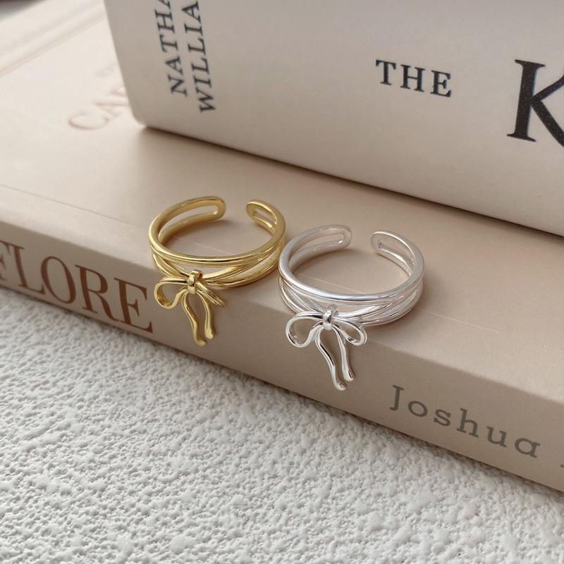 S925 Sterling Silver Simple Bowknot Ring for Women Open Ring -510(45%)
