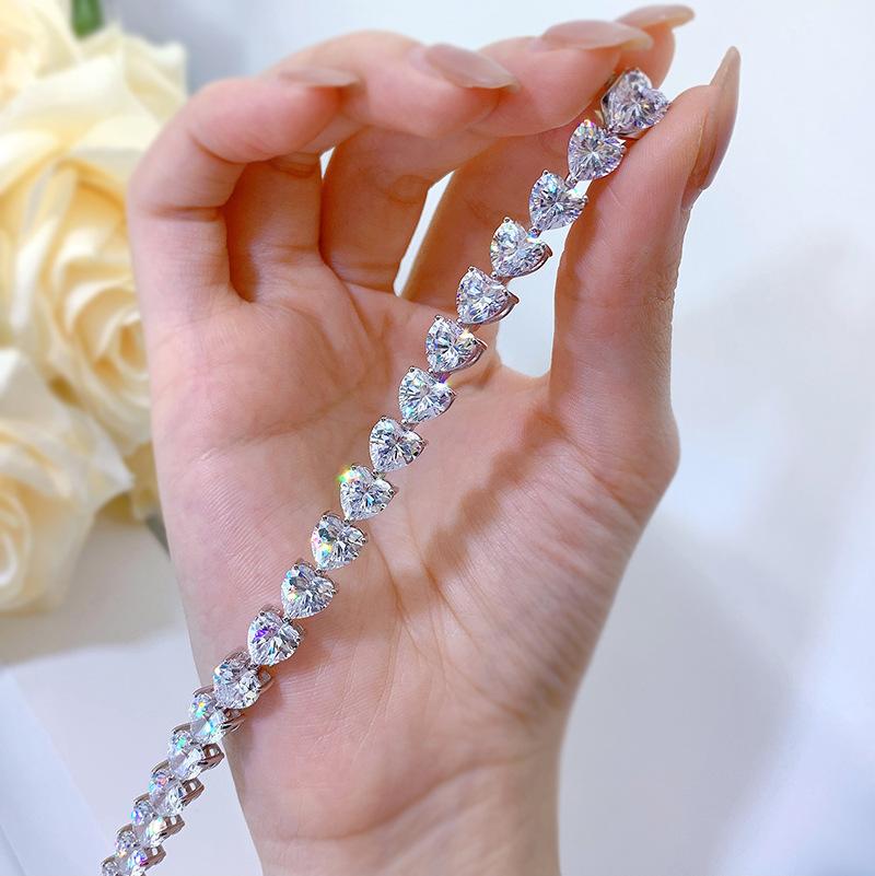 S925 Sterling Silver Bracelet Full Heart 8A Cubic Zirconia Bracelet-306(15%)