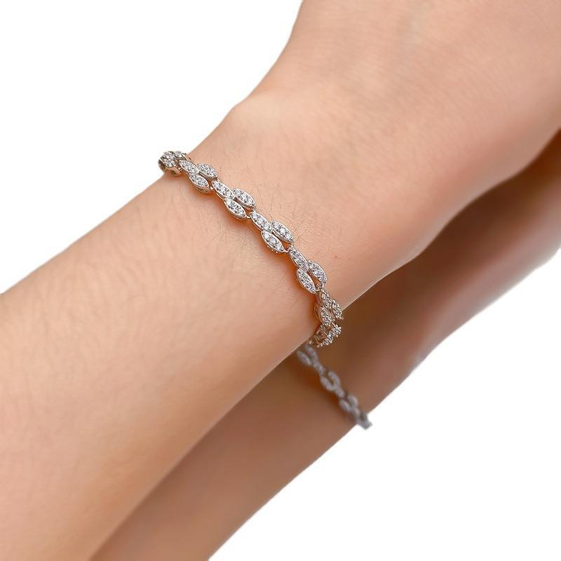 S925 Sterling Silver Full Elonggate Oval Stones 8A Cubic Zirconia Bracelet-305(15%)