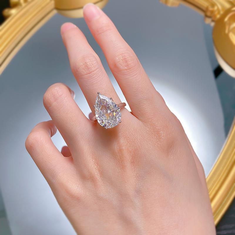 S925 sterling silver Pear Ice Flower Cut Pear Ring 12*18mm 8A Cubic Zirconia Ring fashion jewelry accessory woman girl promise ring-399(35%)