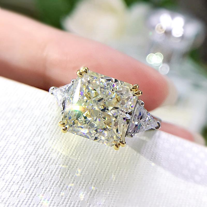 S925 Sterling Silver Ice Flower Cut High Carbon Square Ring 10*10mm 8A Cubic Zirconia Ring-117(45%)