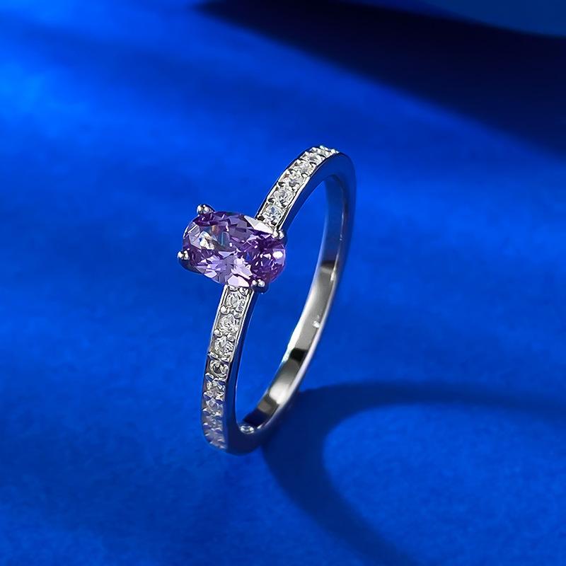 S925 Sterling Silver Purple Oval Cut Oval Ring 4*6mm 6A Cubic Zirconia Ring-395(35%)