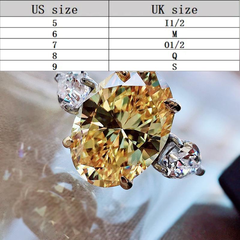 S925 Sterling Silver Purple Three-stones Oval Cut Oval Ring 10*14mm 6A Cubic Zirconia Ring Purple/Yellow/White-365(35%)