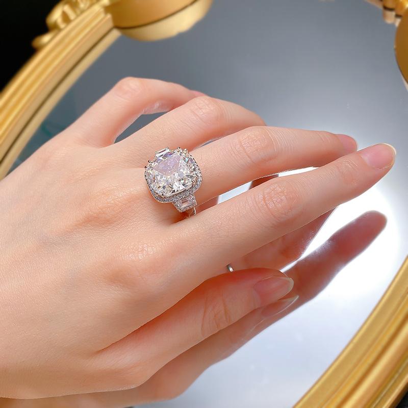 S925 Sterling Silver Big Ice Flower Cut Fat Square 12*14mm 8A Cubic Zirconia Ring-114(45%)