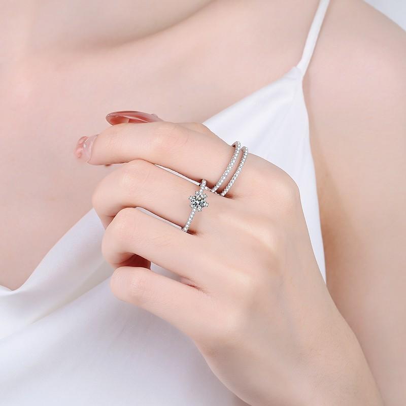 NO.116 S925 Sterling Silver Three-Row Ring Synthetic Moissanite Ring elegant luxury daily life woman birthday gift engagement Springtok