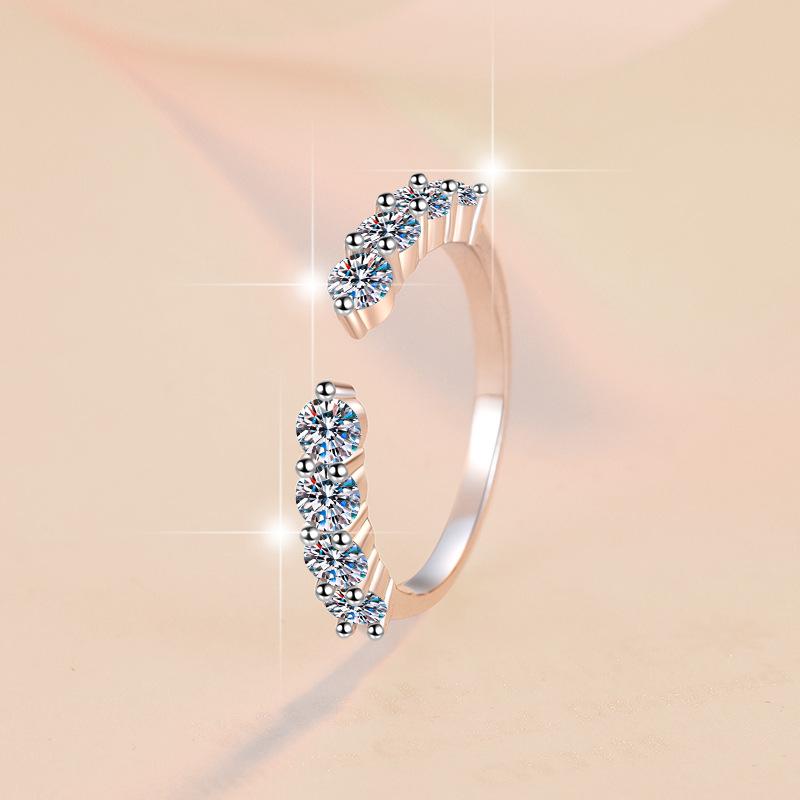NO.089 S925 Sterling Silver Ring Eight Star Band Ring Open Ring 6A Cubic Zirconia fashion jewelry accessory woman girl promise ring Springtok