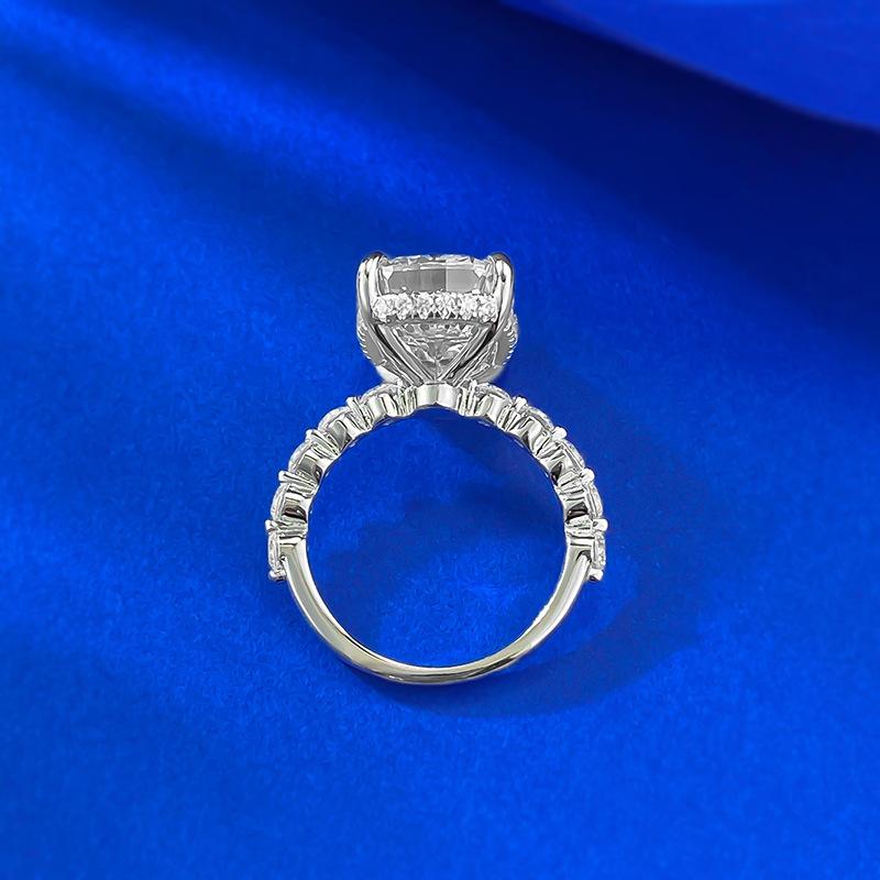 S925 Sterling Silver Radiant Fat Square Ice Flower Cut Ring 10*14mm 8A Cubic Zirconia Ring Ring-578(35%)