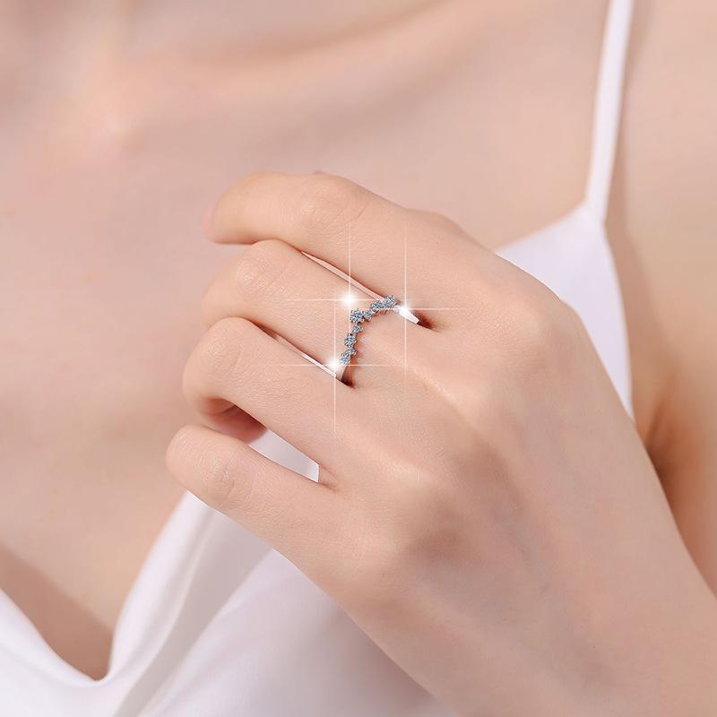 S925 Sterling Silver V-shaped Fashion Band Ring Synthetic Moissanite Ring fashion jewelry accessory woman girl promise ring-104(35%)