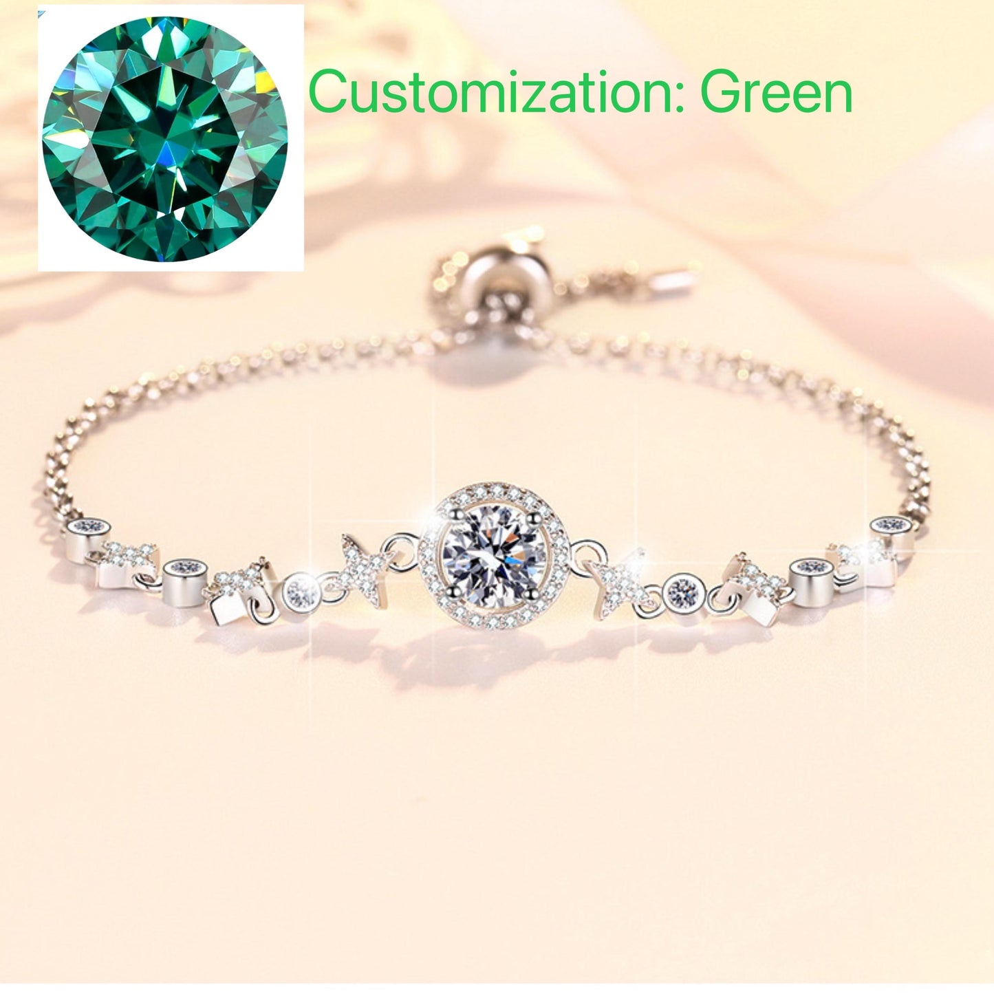 57. S925 Sterling Silver Round Bag Push-Pull Beads Bracelet Synthetic Moissanite Bracelet