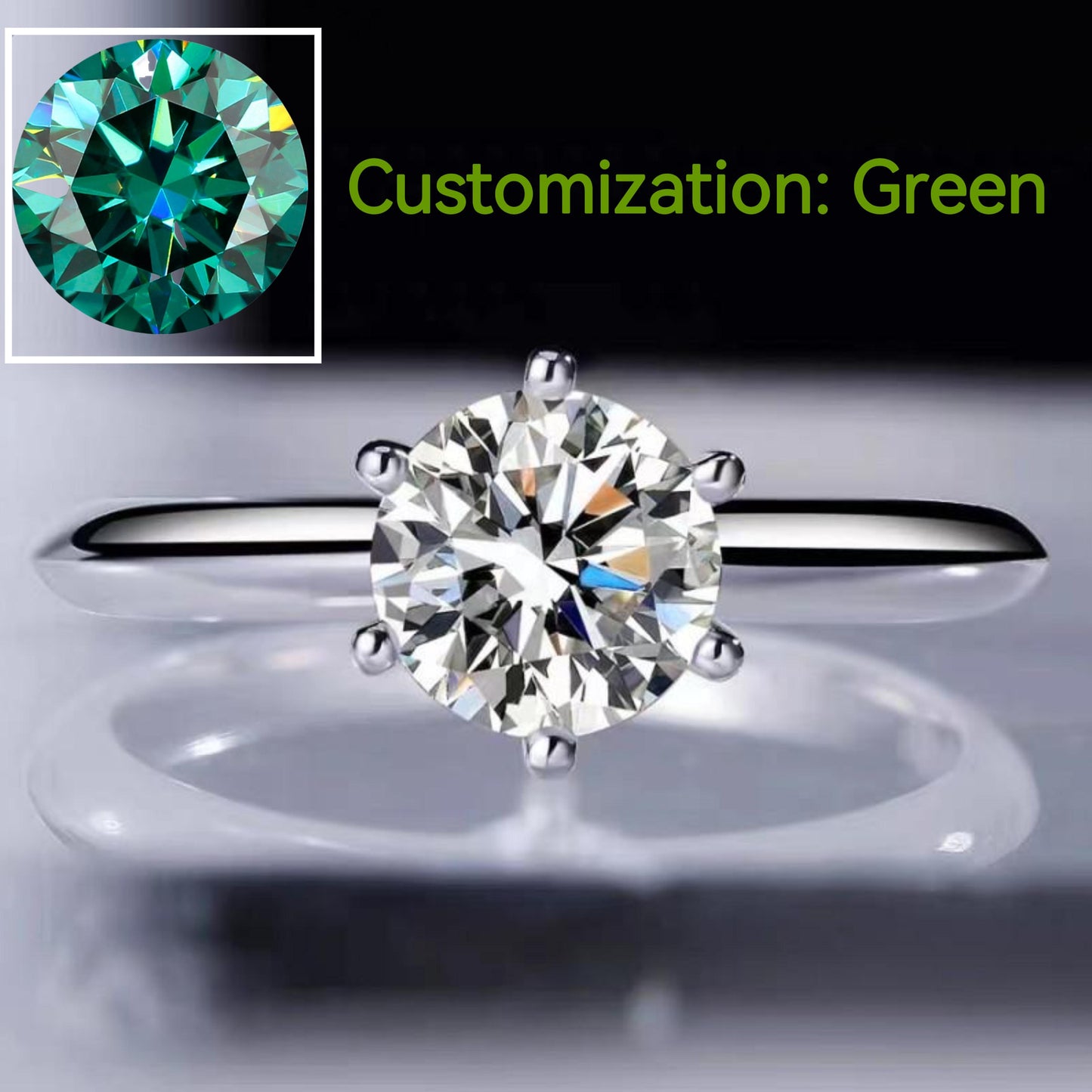 Green-S925 Sterling Silver D Color Synthetic Moissanite Six-claws Ring 1/2/3/5 Carat Elegant Luxury Daily Life Woman Birthday Gift Engagement-235(35%)