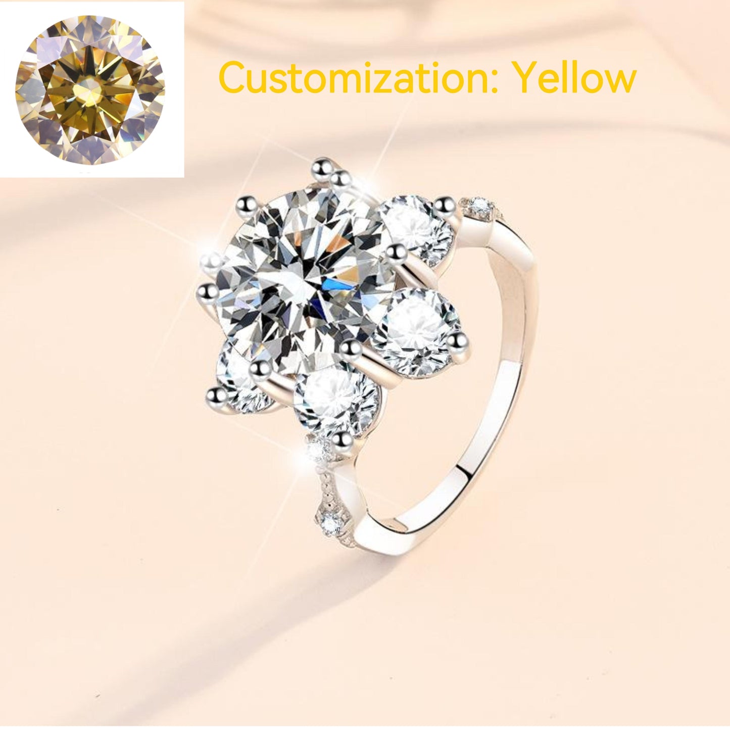NO.127 S925 Sterling Silver Synthetic Moissanite Ring Flower Ring fashion jewelry accessory woman girl promise ring Springtok