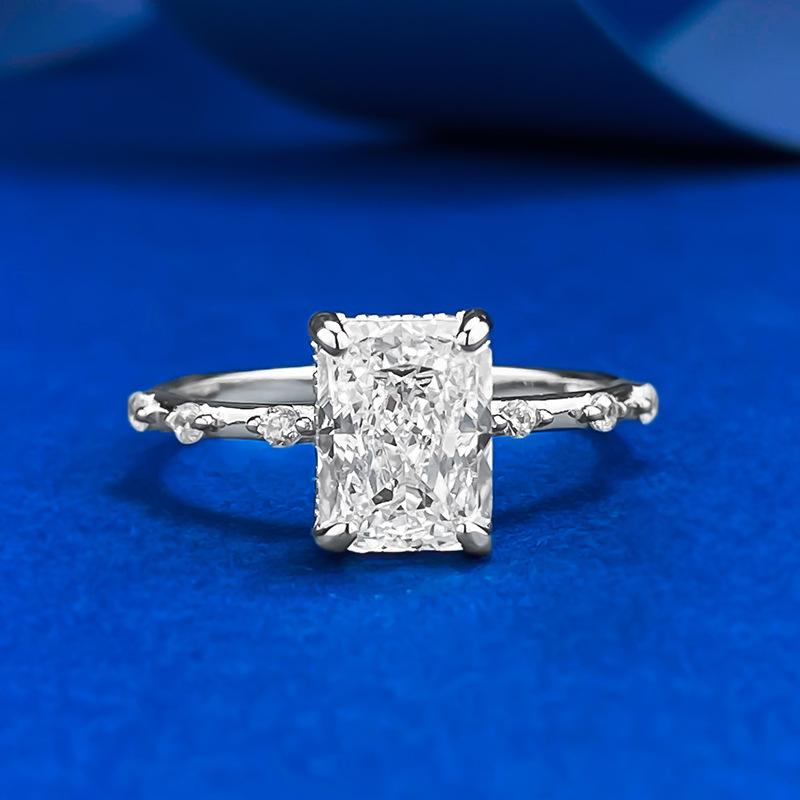 S925 Sterling Silver Ice Flower Cut Rectangular 6*8mm 6A Cubic Zirconia Ring-427(25%)