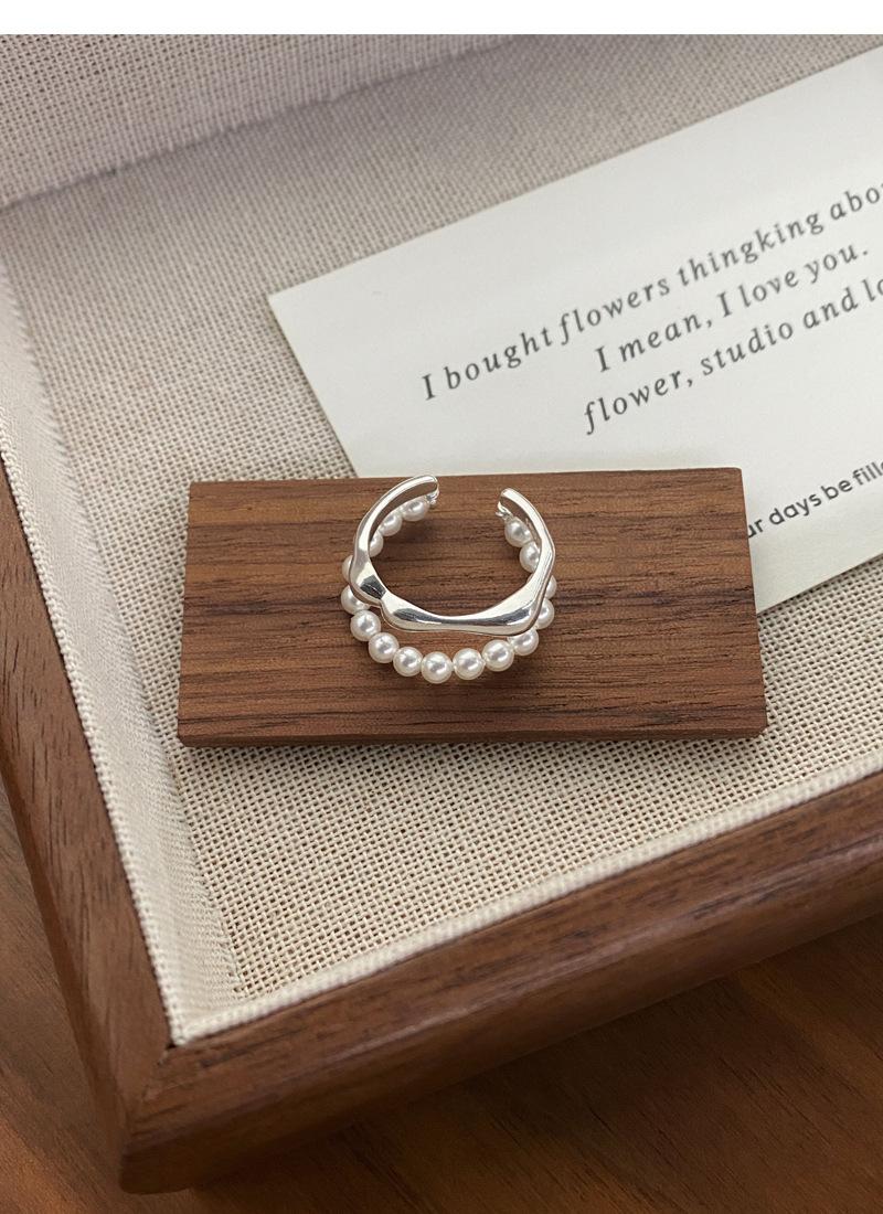 S925 Sterling Silver Double-Layer Pearl Ring for Women Switchable Index Finger Ring-512(45%)