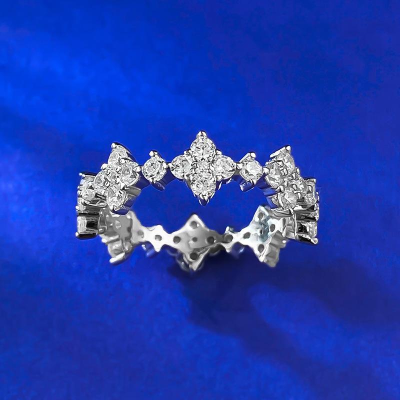 NO.095 S925 Silver Four-Leaf Flower Ring Band Ring Wide Ring 6A Cubic Zirconia Ring fashion jewelry accessory woman girl promise ring Springtok