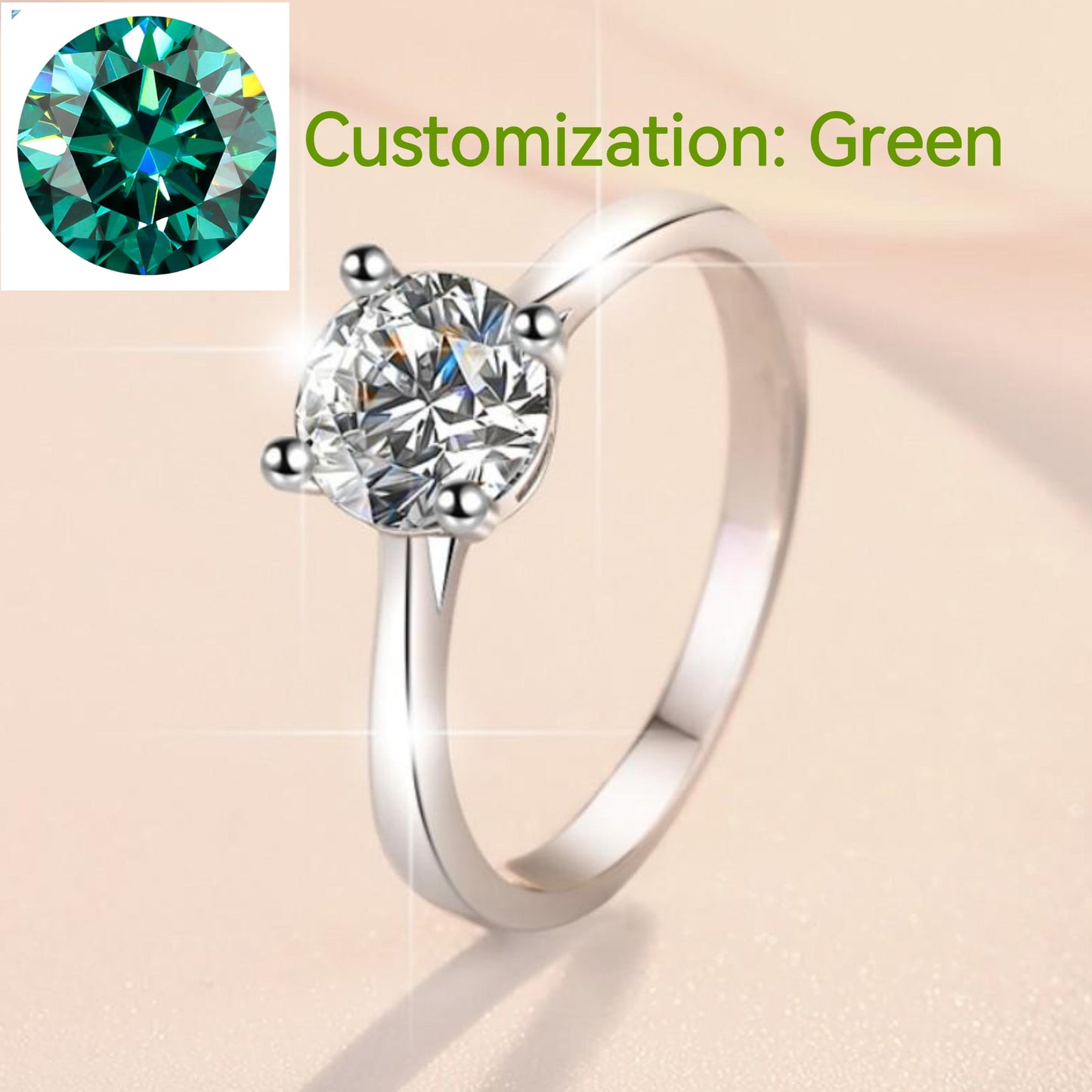 4. S925 Sterling Silver D Color Synthetic Moissanite Four-claw Ring/1 Carat/2 Carat/ High Grade Synthetic Moissanite