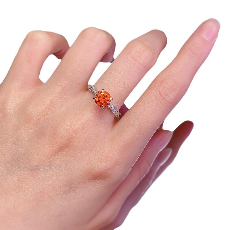 S925 Sterling Silver Orange Round 7*7mm 6A Cubic Zirconia Ring-432(25%)