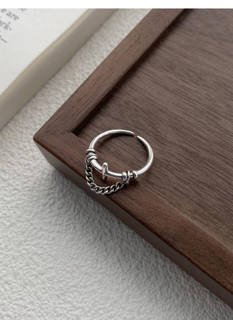 S925 Sterling Silver Vintage Chain Cross Silver Ring for Women - 505(45%)