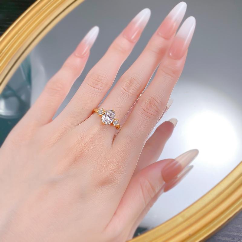 S925 sterling silver Golden-plated Oval Cut Ring 7*9mm 6A cubic zirconia ring fashion jewelry accessory woman Girl promise ring-357(35%)