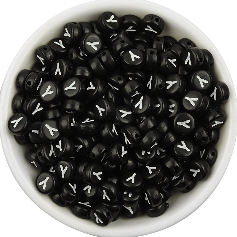 100 Pcs/Pack Acrylic Flat round Beads Diy Black Background White Love Beads/Single English Letter Loose Beads