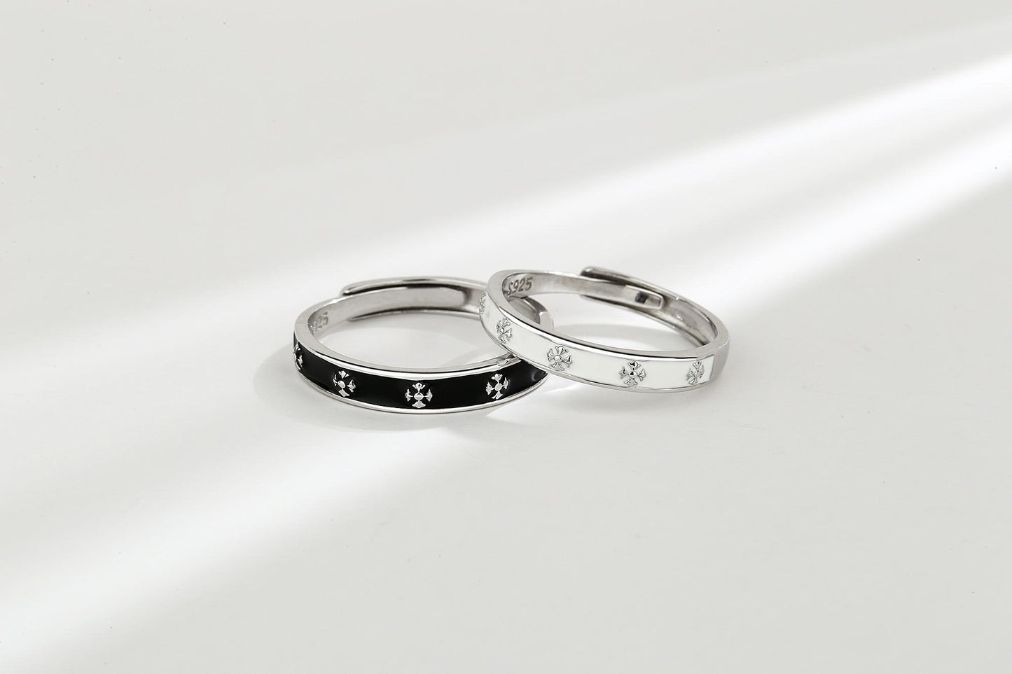 S925 Sterling Silver Simple Couple Rings Black and White Matte Rhombus Design-484(45%)