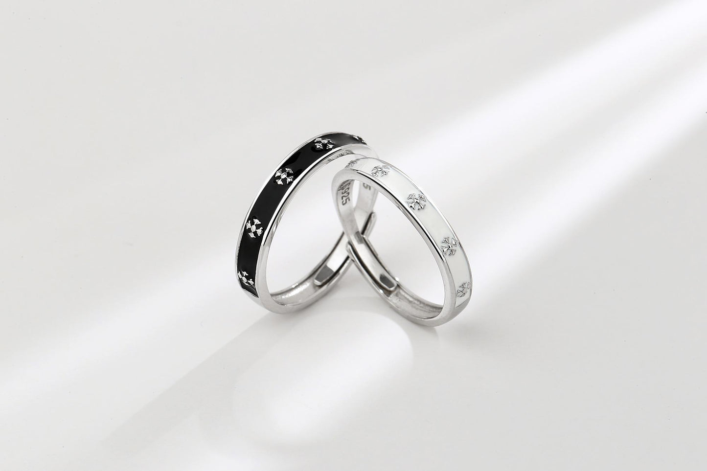 S925 Sterling Silver Simple Couple Rings Black and White Matte Rhombus Design-484(45%)