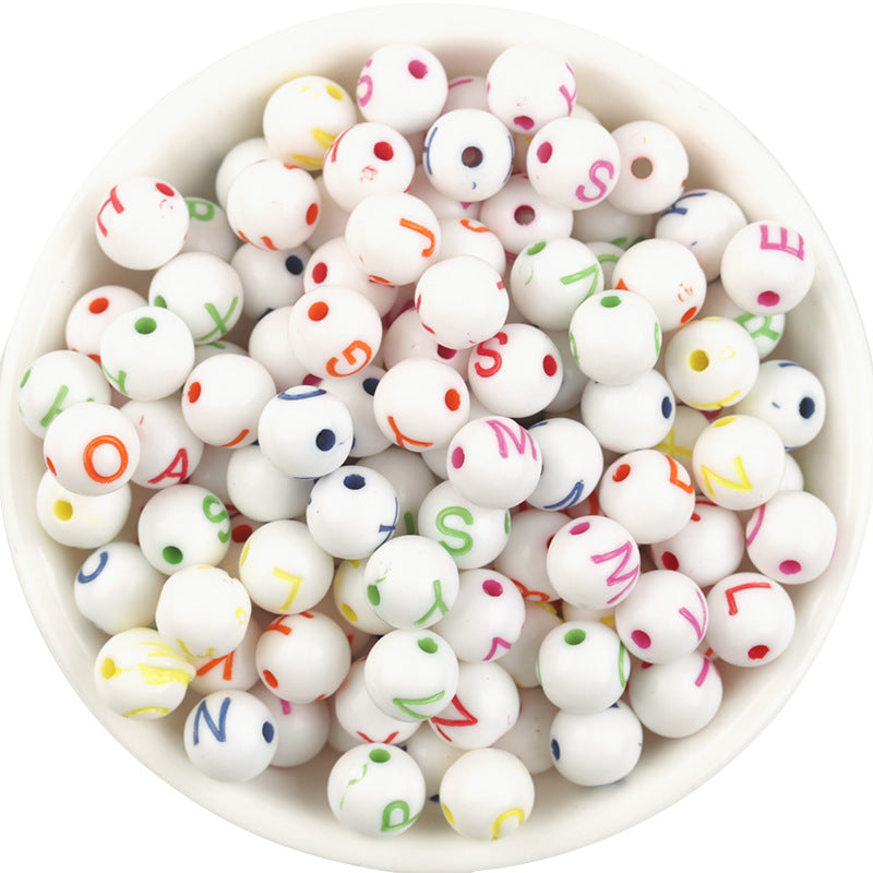 100 Pcs/Pack Acrylic round Beads Colorful Spherical English Letters round Beads Loose Beads Diy Jewelry Accessories