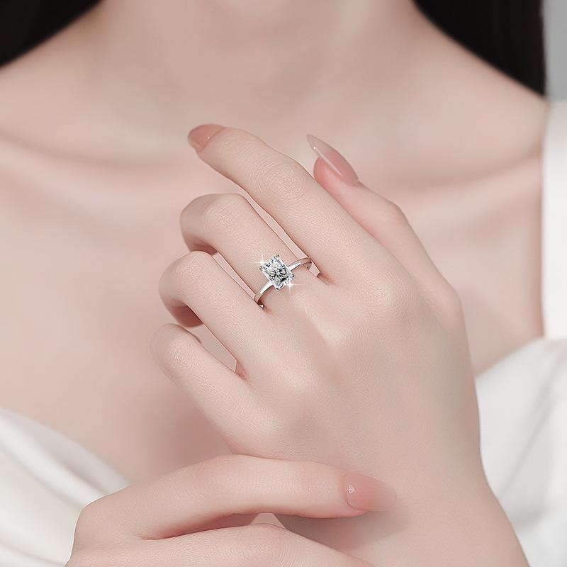 S925 Sterling Silver Radiant Rectangular Ring Synthetic Moissanite Ring 2Carat-448 custom  engagement  ring young  moissanite(25%)