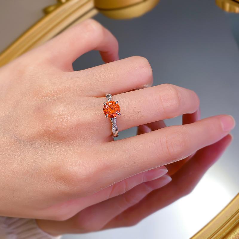 S925 Sterling Silver Orange Round 7*7mm 6A Cubic Zirconia Ring-432(25%)