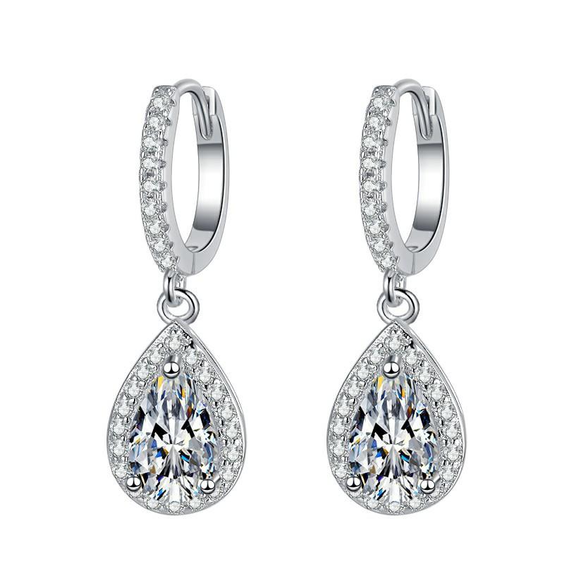 S925 Sterling Silver Pear-Shaped Earrings Synthetic Moissanite Earrings Daily Life Earrings(35%)-601