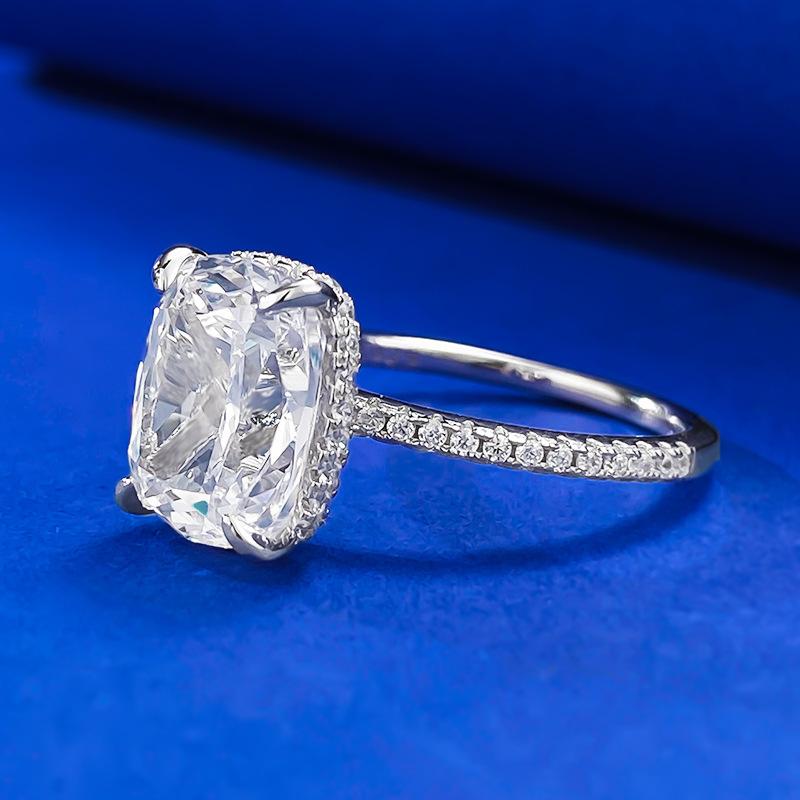 S925 Sterling Silver Ice Flower cut Cushion Ring 8*10mm 8A cubic zirconia ring fashion jewelry accessory woman girl promise ring Springtok-274(35%)