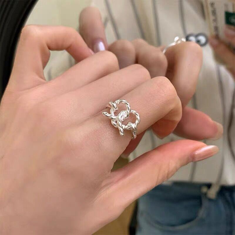 S925 Sterling Silver Double Layer Round Bead Ring Female Open Ring -544(45%)