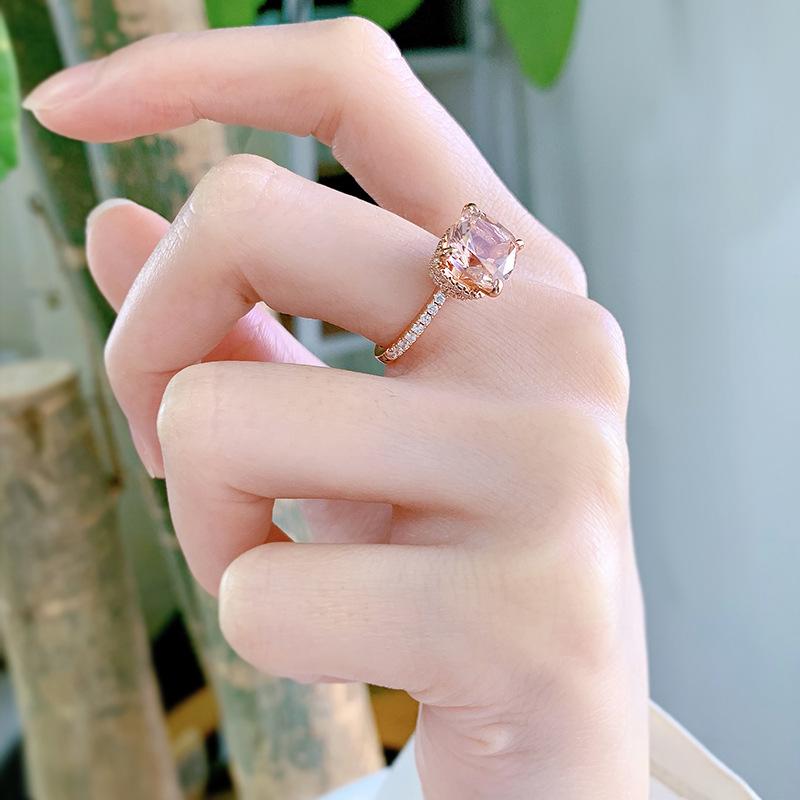 S925 Sterling Silver Champagne Fat Square Cut High Carbon Ring 9*9mm 6A Cubic Zirconia Ring-457(25%)