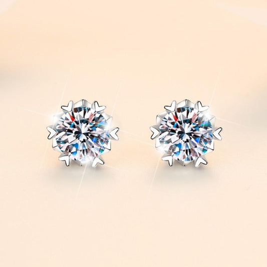 S925 Sterling Silver High Grade Synthetic Moissanite Snowflake Ear Stud/Certified Synthetic Moissanite/High Grade Of E Cut VVS1 Clarity D Color