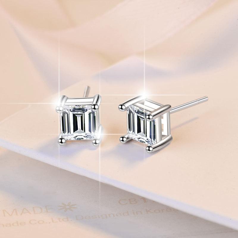925 Sterling Silver Princess Square Earrings Synthetic Moissanite Earrings Daily Life Earrings(35%)-641