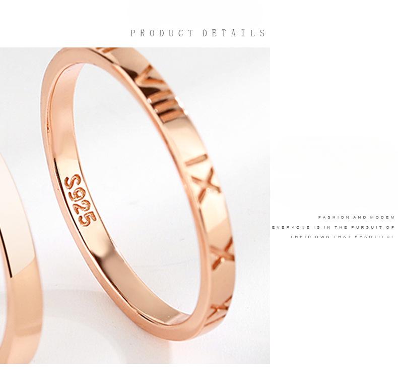 S925 Sterling Silver Vintage Roman Numeral Couple Ring-482 weddingring(45%)