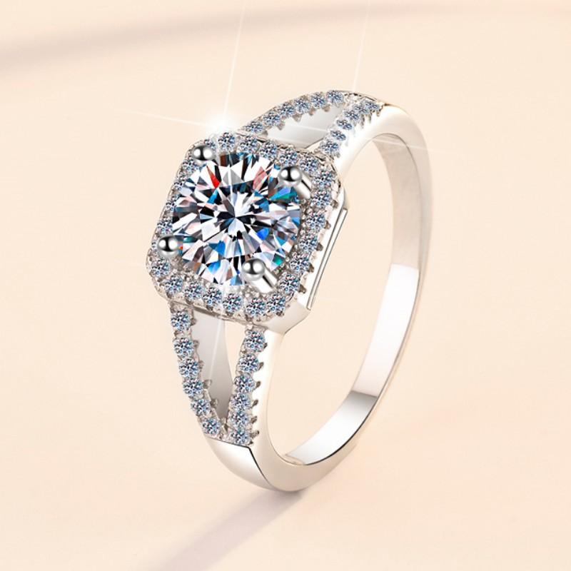 S925 Sterling Silver V-Shaped Cushion Square Ring Synthetic Moissanite Ring-335(35%)