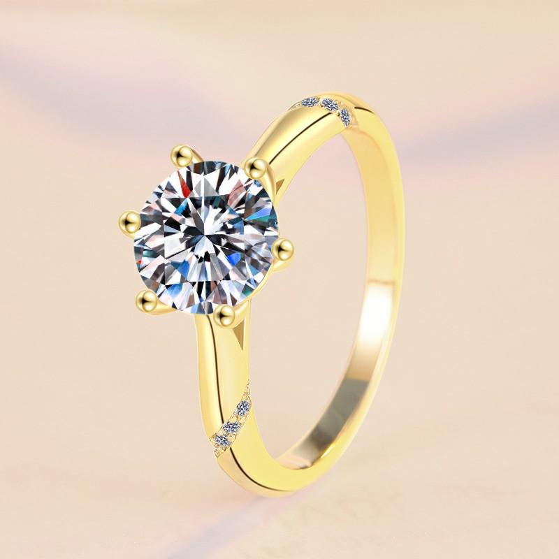 S925 Sterling Silver Six-claw Golden Ring Synthetic Moissanite Ring-277(35%)