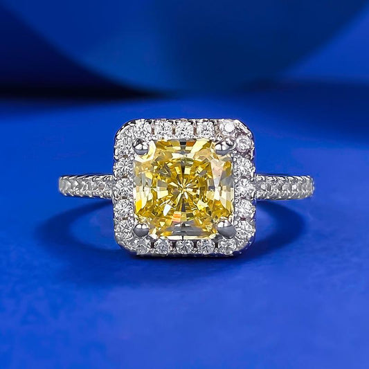 S925 Sterling Silver Cushion Shape Square White/Yellow/Pink 7*7mm 6A Cubic Zirconia Ring-147(45%)