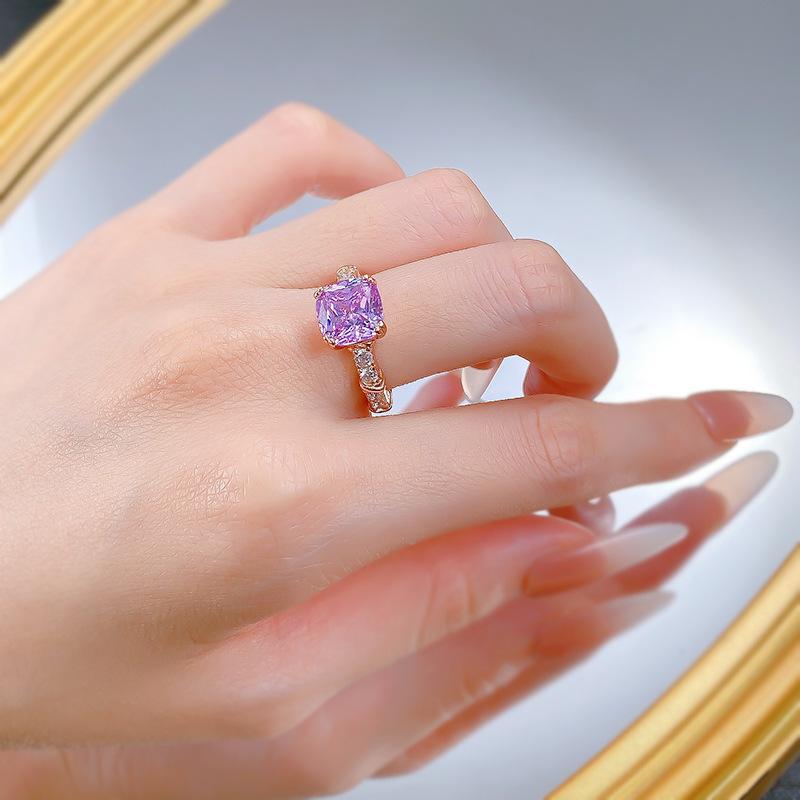 S925 Sterling Silver Purple Five-Flower Square Ring 9*9mm 6A Cubic Zirconia Ring-417(25%)