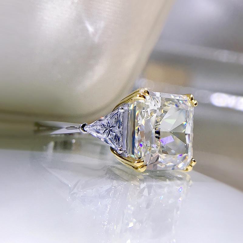 S925 Sterling Silver Ice Flower Cut High Carbon Square Ring 10*10mm 8A Cubic Zirconia Ring-117(45%)