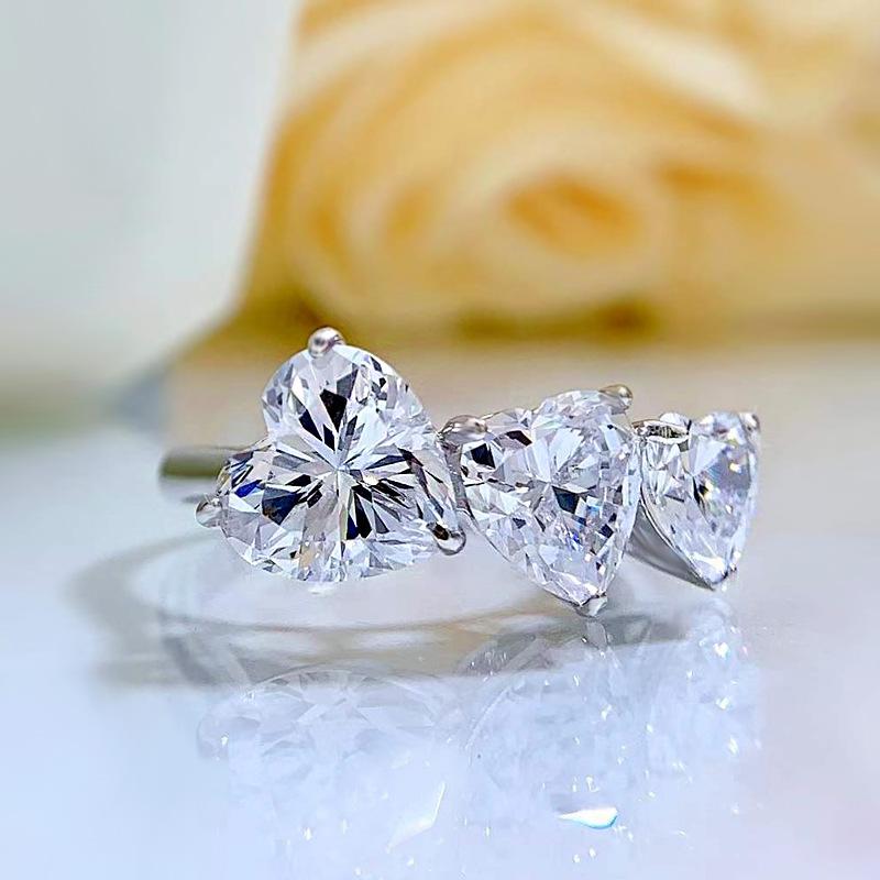 S925 sterling silver heart cut three-heart ring 6A cubic zirconia ring fashion jewelry accessory woman Girl promise ring-226(35%)