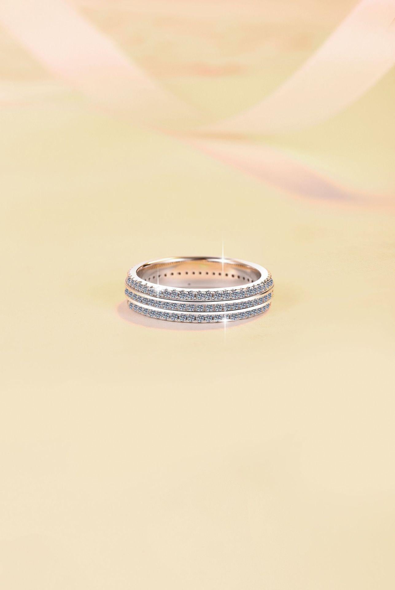 S925 Sterling Silver Full Stone Starry Sky Band Ring Synthetic Moissanite Ring 1 Carat-571(35%)