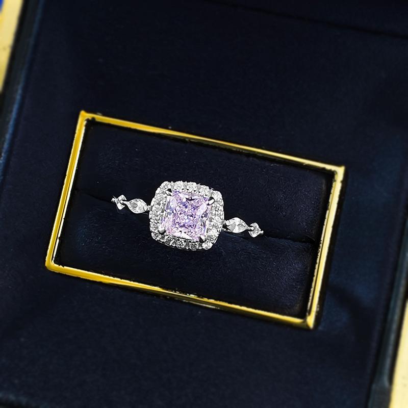 S925 Sterling Silver Princess Square Cut Yellow/Pink 6*6mm 6A Cubic Zirconia Ring-452(25%)