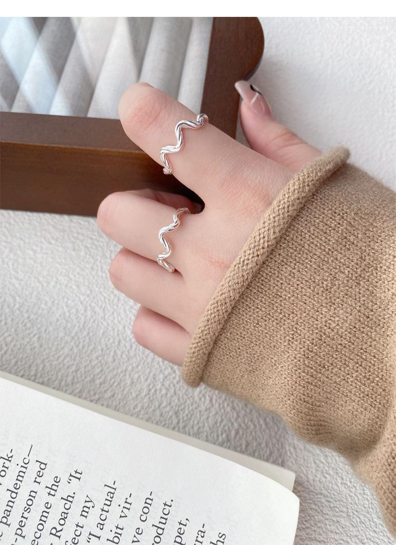 S925 Sterling Silver Simple Irregular Wave Braided Open Ring for Women - 513(45%)