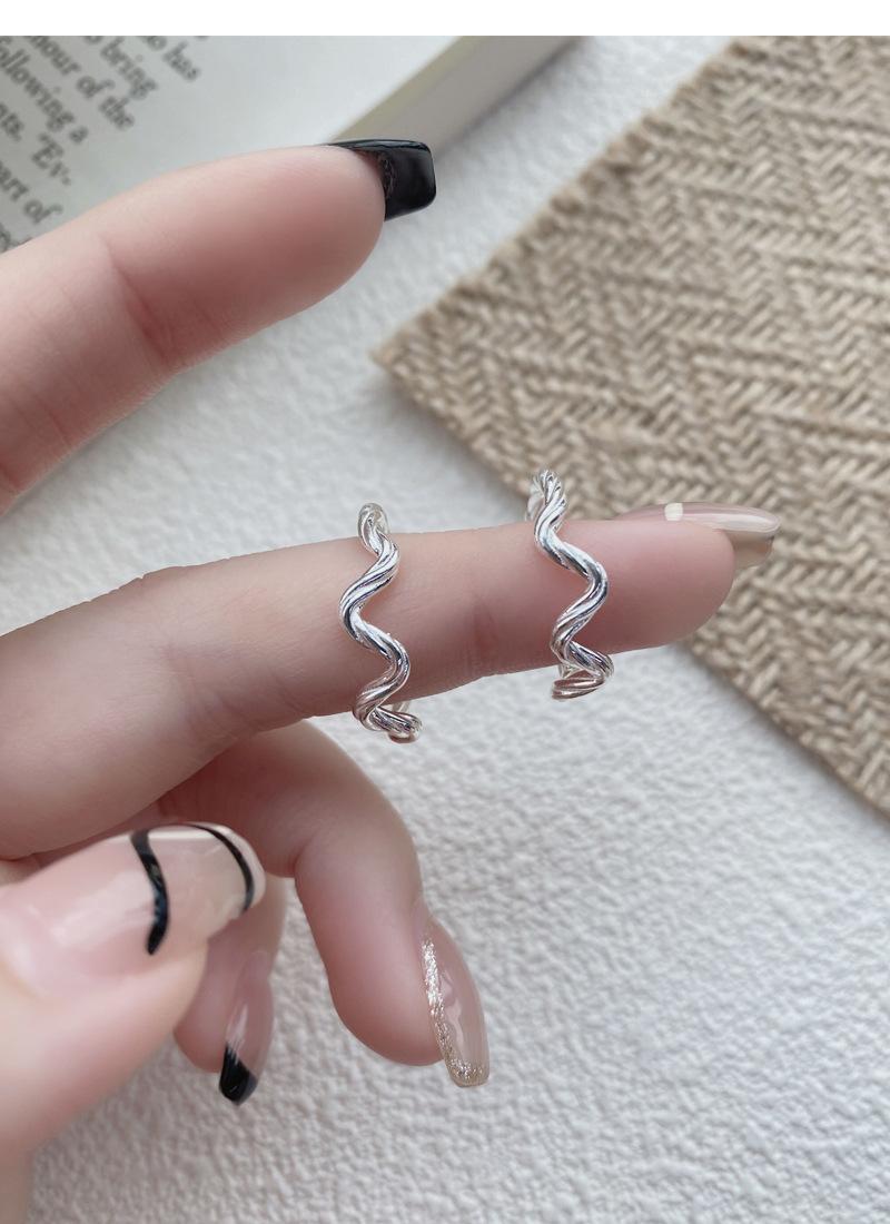 S925 Sterling Silver Simple Irregular Wave Braided Open Ring for Women - 513(45%)